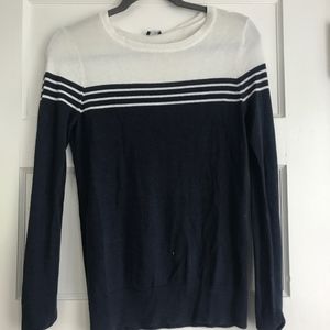 Blue and white crew neck sweater